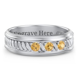 Men’s 3-Stone Ring with Twisted Rope Pattern in 925 Sterling Silver with Citrine
