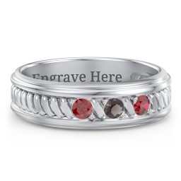 Men’s 3-Stone Ring with Twisted Rope Pattern in 925 Sterling Silver with Garnet and Smokey Quartz