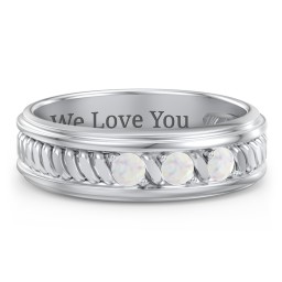 Men’s 3-Stone Ring with Twisted Rope Pattern in 925 Sterling Silver with Opal