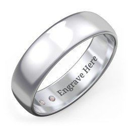 Men's Classic Half Round Wedding Band - 6mm Width in 925 Sterling Silver with Smokey Quartz