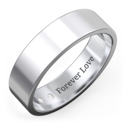Men's Classic Flat Wedding Band - 6mm Width in 925 Sterling Silver with Lab Diamond