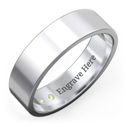 Men's Classic Flat Wedding Band - 6mm Width in 925 Sterling Silver with Peridot