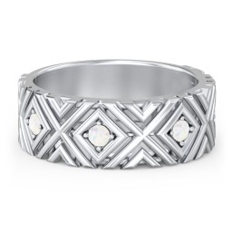 Men’s Grooved Geometric Birthstone Ring