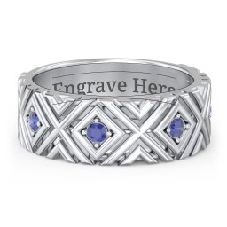 Men’s Grooved Geometric Birthstone Ring