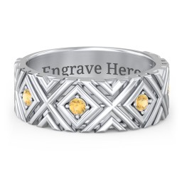 Men’s Grooved Geometric Birthstone Ring