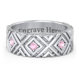 Men’s Grooved Geometric Birthstone Ring