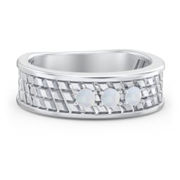 Men’s Diagonal Groove 3-Stone Family Ring
