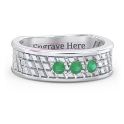 Men’s Diagonal Groove 3-Stone Family Ring