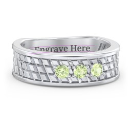 Men’s Diagonal Groove 3-Stone Family Ring