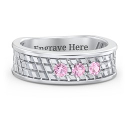 Men’s Diagonal Groove 3-Stone Family Ring