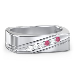 Men’s Flat Top Family Ring with Gemstones