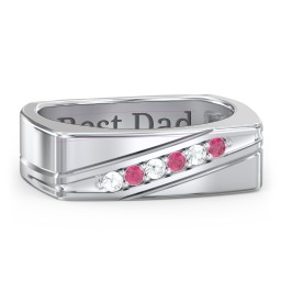 Men’s Flat Top Family Ring with Gemstones in 925 Sterling Silver with Cubic Zirconia and Ruby