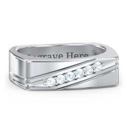 Men’s Flat Top Family Ring with Gemstones in 925 Sterling Silver with Aquamarine
