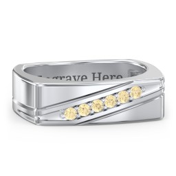 Men’s Flat Top Family Ring with Gemstones in 925 Sterling Silver with Citrine