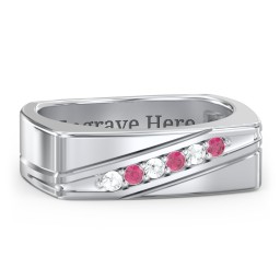 Men’s Flat Top Family Ring with Gemstones in 925 Sterling Silver with Cubic Zirconia and Ruby
