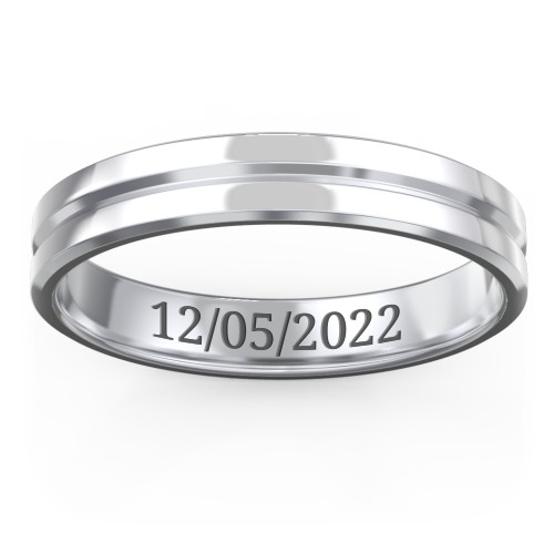 Men's Beveled Edge Wedding Band with V Groove- 4mm Width – Sterling Silver