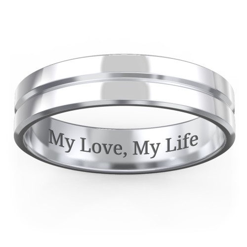 Men's Beveled Edge Wedding Band with V Groove- 5mm Width – Sterling Silver