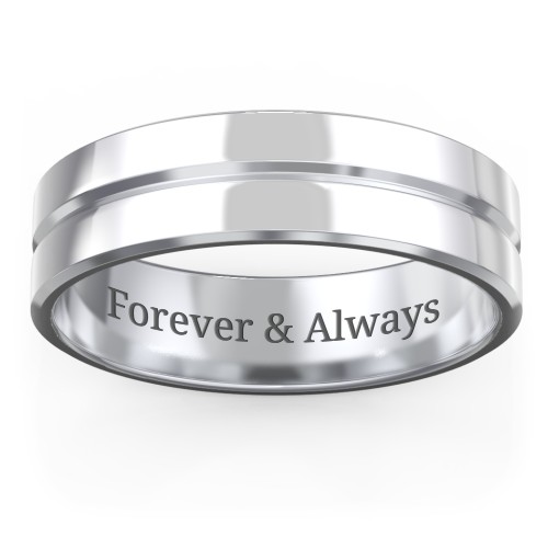 Men's Beveled Edge Wedding Band with V Groove- 6mm Width – Sterling Silver