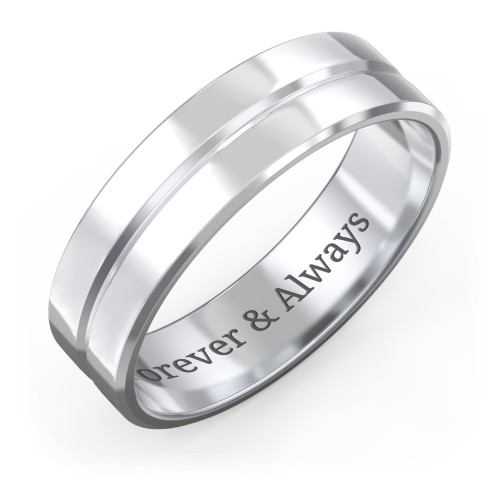 Men's Beveled Edge Wedding Band with V Groove- 6mm Width – Sterling Silver