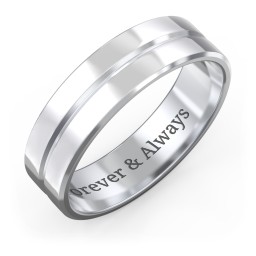 Men's Beveled Edge Wedding Band with V Groove- 6mm Width in 925 Sterling Silver