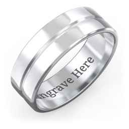 Men's Beveled Edge Wedding Band with V Groove- 7mm Width