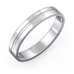 Men's Wedding Band with Rounded Polished Centre Groove- 4mm Width