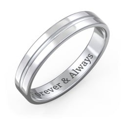 Men's Wedding Band with Rounded Polished Centre Groove- 4mm Width