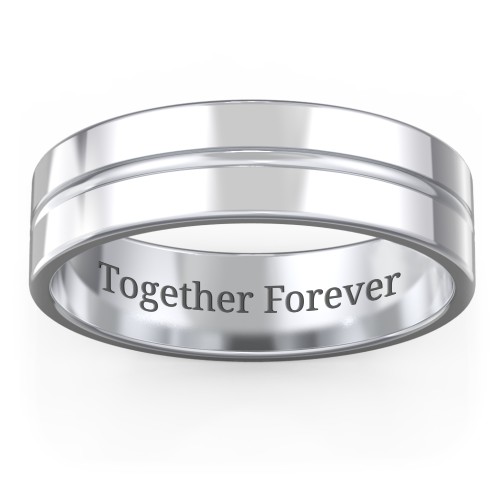 Men's Wedding Band with Rounded Polished Centre Groove- 6mm Width