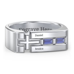 Men’s Squared Cross Ring with Baguette Gemstones