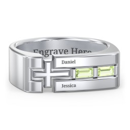 Men’s Squared Cross Ring with Baguette Gemstones