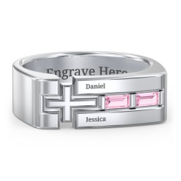 Men’s Squared Cross Ring with Baguette Gemstones