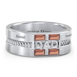 Men’s “Dad” Ring with Baguette Cut Gemstones in 925 Sterling Silver with Garnet