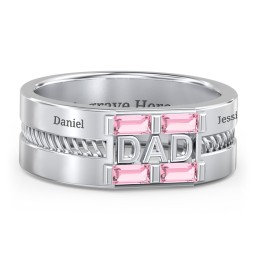 Men’s “Dad” Ring with Baguette Cut Gemstones in 925 Sterling Silver with Pink Tourmaline