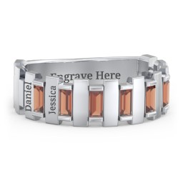 Men's 6-Stone Vertical Baguette Ring in 925 Sterling Silver with Garnet