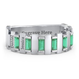 Men's 6-Stone Vertical Baguette Ring in 925 Sterling Silver with Emerald