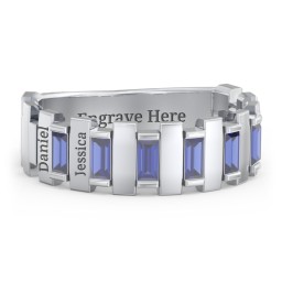 Men's 6-Stone Vertical Baguette Ring in 925 Sterling Silver with Blue Sapphire