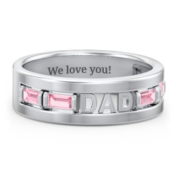 Men’s “Dad” Family Ring with Baguette Birthstones in 925 Sterling Silver with Pink Tourmaline