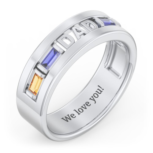 Men’s “Dad” Family Ring with Baguette Birthstones