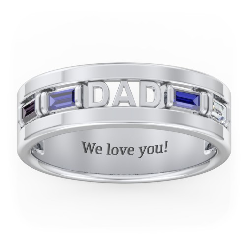 Men’s “Dad” Family Ring with Baguette Birthstones