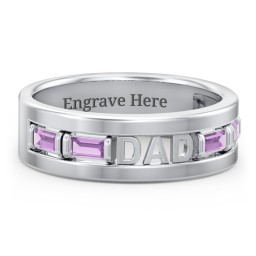 Men’s “Dad” Family Ring with Baguette Birthstones in 925 Sterling Silver with Amethyst