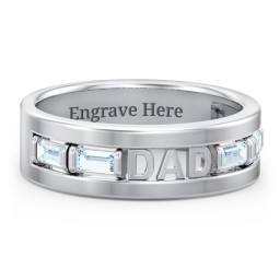 Men’s “Dad” Family Ring with Baguette Birthstones in 925 Sterling Silver with Aquamarine