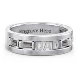 Men’s “Dad” Family Ring with Baguette Birthstones in 925 Sterling Silver with Smokey Quartz