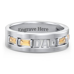 Men’s “Dad” Family Ring with Baguette Birthstones in 925 Sterling Silver with Citrine