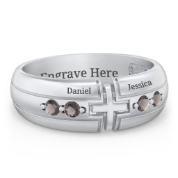 Men’s 4-Stone Cross Ring in 925 Sterling Silver with Smokey Quartz