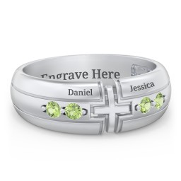 Men’s 4-Stone Cross Ring in 925 Sterling Silver with Peridot