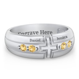 Men’s 4-Stone Cross Ring in 925 Sterling Silver with Citrine