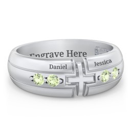 Men’s 4-Stone Cross Ring in 925 Sterling Silver with Peridot