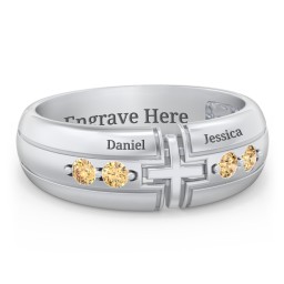 Men’s 4-Stone Cross Ring in 925 Sterling Silver with Citrine