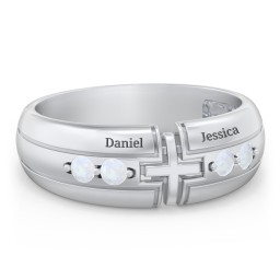 Men’s 4-Stone Cross Ring in 925 Sterling Silver with Opal