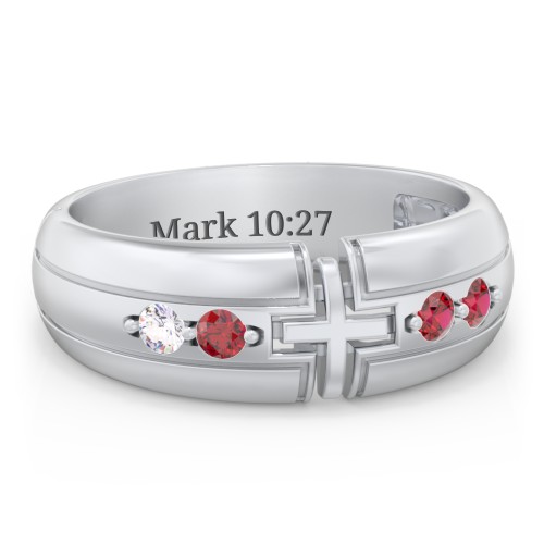 Men’s 4-Stone Cross Ring – Sterling Silver with Cubic Zirconia and Garnet